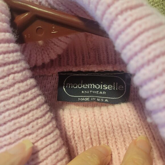 Vintage Mademoiselle Women's Cableknit Sweater Pink Rolled Neck XXLarge USA - Picture 3 of 3